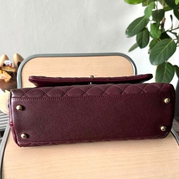 Authentic CHANEL Caviar Lizard Embossed Quilted Small Coco Handle Flap Burgundy - Picture 10 of 14